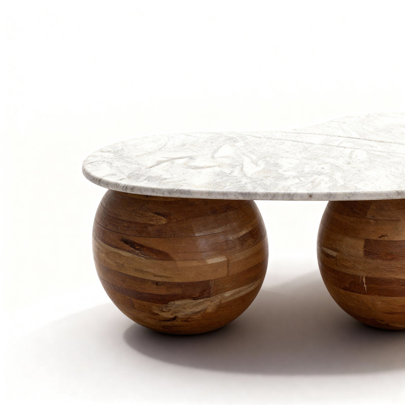 שולחן שיש אמיתי ובסיס רגליים מעץ מלזי מלא