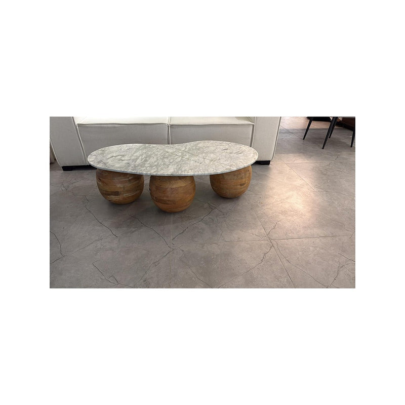 שולחן שיש אמיתי ובסיס רגליים מעץ מלזי מלא